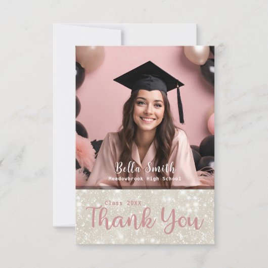 モダングリッター写真の卒業 サンキューカード (正面)
