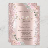 モダングリッター紙吹雪バラ金ゴールドバラベビーショウェ 招待状 (正面/裏面)