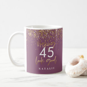 モダングリッター紫と金ゴールド45h誕生日 コーヒーマグカップ