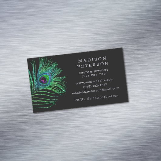 モダングリッター羽毛ジュエリースタイリスト美容師 マグネット名刺 (インサイチュ)