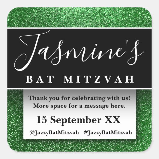 モダングリッター誕生日パーティーのお礼品 スクエアシール (正面)