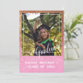 モダングリッター輝き写真卒業ピンク 招待状 (スタンド正面)