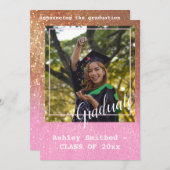 モダングリッター輝き写真卒業式ピンク 招待状 (正面/裏面)