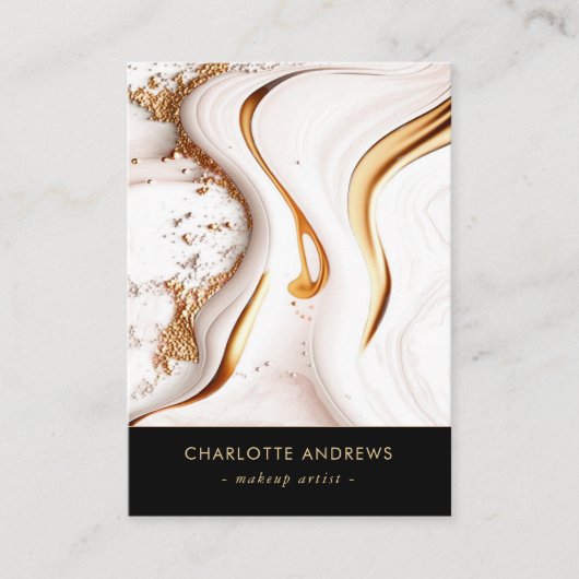 モダングリッター金ゴールド大理石サロンQRコード 名刺 (正面)