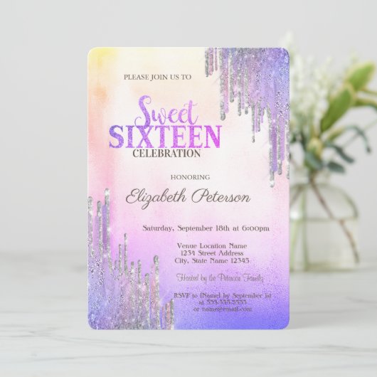 モダングリッター ドリップス オンブレ メタリック スイート16 招待状 (スタンド正面)