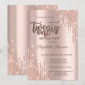 モダングリッター ドリップス ローズゴールド 21歳の誕生日パーティー 招待状 (正面/裏面)