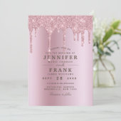 モダングリッター ドリップ ローズゴールド ウェディング 招待状 (スタンド正面)