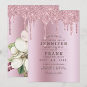 モダングリッター ドリップ ローズゴールド ウェディング 招待状 (正面/裏面)