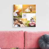 モダングリッドモノグラムウェディング4枚写真コラージュ キャンバスプリント (インサイチュ (リビング))