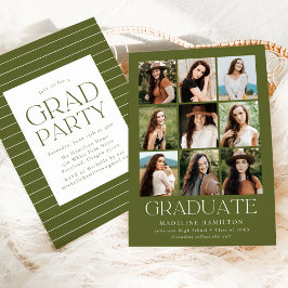 モダングリッド オリーブグリーン 9 フォト 卒業パーティー 招待状