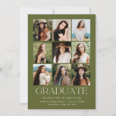 モダングリッド オリーブグリーン 9 フォト 卒業パーティー 招待状 (正面)
