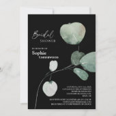 モダングリネリー結婚ブラックブライダルシャワー 招待状 (正面)