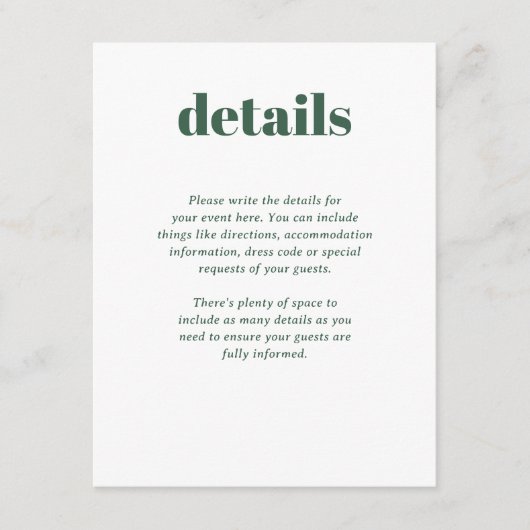 モダングリーンおしゃれなミックスマッチウェディング詳細 エンクロージャーカード (正面)