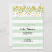 モダングリーンと金ゴールドストライプの大学院パーティーカード 招待状 (裏面)