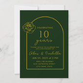 モダングリーンと金ゴールド10結婚周年 招待状 (正面)