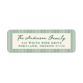 モダングリーンのストライプホリデー返送先住所ラベル ラベル (正面)