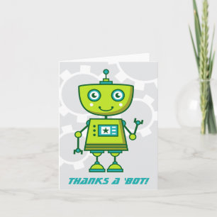 モダングリーンのロボット男子の誕生日パーティー サンキューカード