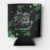 モダングリーンぼかしグラデーション ブラック ハッピー バースデー 缶クーラー (正面)