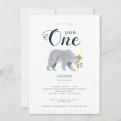 モダングリーンアドベンチャーベア動物初誕生日 招待状 (正面)