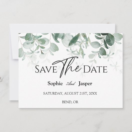 モダングリーンウェディング ホワイトセーブザデート セーブザデート (正面)