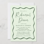 モダングリーンウェーブフレーム結婚式リハーサルディナー 招待状 (正面)