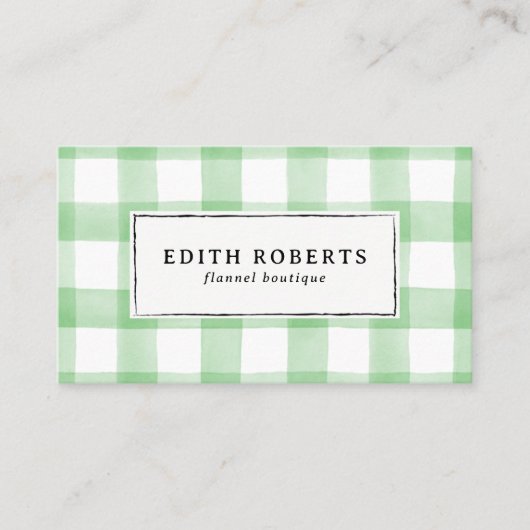 モダングリーンウォーター色バッファロープレイド素朴シック 名刺 (正面)