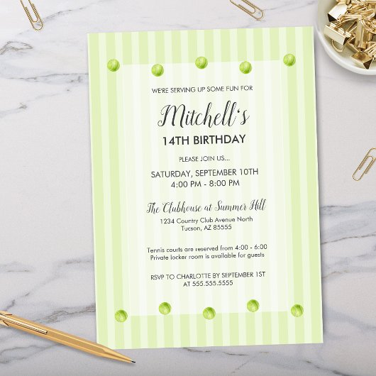 モダングリーンカントリークラブテニスバースデー 招待状