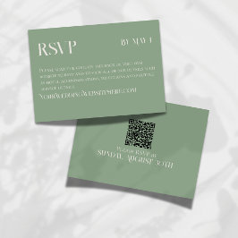 モダングリーンクラシックウェディングRSVP QRコード付き 出欠カード