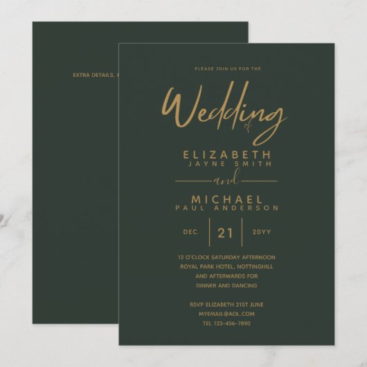 モダングリーンゴールドプレミアムウェディング招待状 招待状 (正面/裏面)
