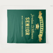 モダングリーンゴールド卒業写真背景 タペストリー (正面(横))