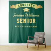 モダングリーンゴールド卒業写真背景 タペストリー (インサイチュ)