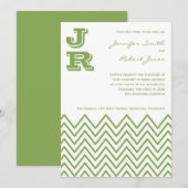 モダングリーンシェブロンの結婚式招待状 招待状 (正面/裏面)