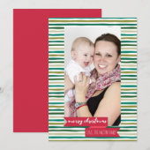 モダングリーンストライプ - フォトホリデーカード シーズンカード (正面/裏面)