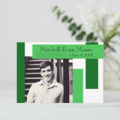 モダングリーンストライプ - 3x5 卒業お知らせ 招待状 (スタンド正面)