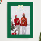 モダングリーンフレームクリスマス金ゴールドボウフォト 箔シーズンカード