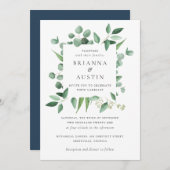 モダングリーンフレームユーカリ植物学葉品 招待状 (正面/裏面)