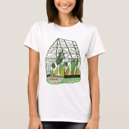 モダングリーンボタニカルグリーンハウス ピンク Tシャツ