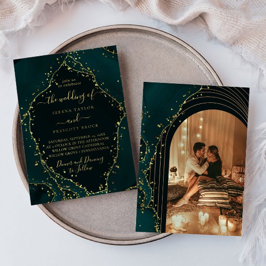 モダングリーンミニマルエメラルド結婚書道I 招待状