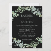 モダングリーンリーシンプルブラックセージ結婚 招待状 (正面)
