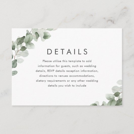 モダングリーンリーフの結婚式披露宴の詳細 エンクロージャーカード (正面)