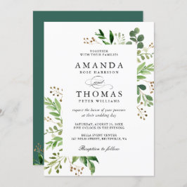 モダングリーンリーフフォリアージフレームウェディング 招待状