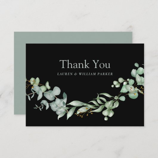 モダングリーンリー黒仙人シンプルありがとう サンキューカード (正面/裏面)