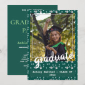 モダングリーン星の写真フレーム 卒業パーティー招待状 招待状 (正面/裏面)