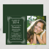 モダングリーン白写真卒業パーティー招待状 招待状 (正面/裏面)