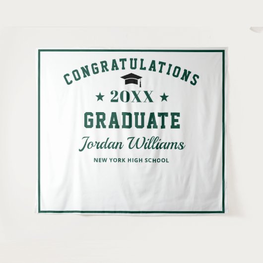 モダングリーン白卒業パーティー写真背景 タペストリー (正面(横))