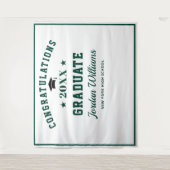 モダングリーン白卒業パーティー写真背景 タペストリー (正面)