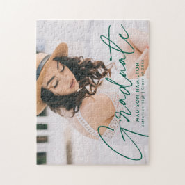 モダングリーン筆記体写真卒業 ジグソーパズル