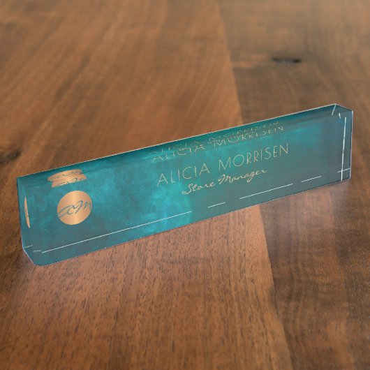 モダングリーン金ゴールドオフィスのデスク名パーソナライズされた デスクネームプレート (側面)