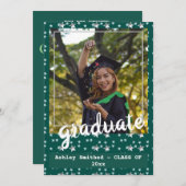 モダングリーン スター フォトフレーム 卒業パーティー招待状 招待状 (正面/裏面)