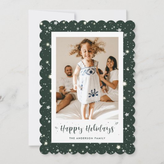 モダングリーン スノースターズ 写真 ハッピーホリデーカード シーズンカード (正面)